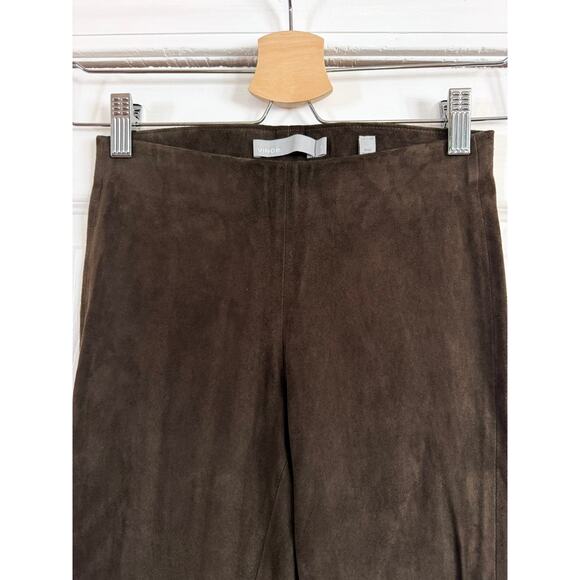 VINCE Stretch Suede Split Hem Crop Leggings Pants Chocolate Brown XS - Picture 5 of 7